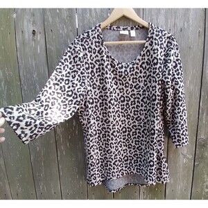 Chico's Olivia Leopard Top sz 3 (XL) high low hem 3/4 sleeve 570127988